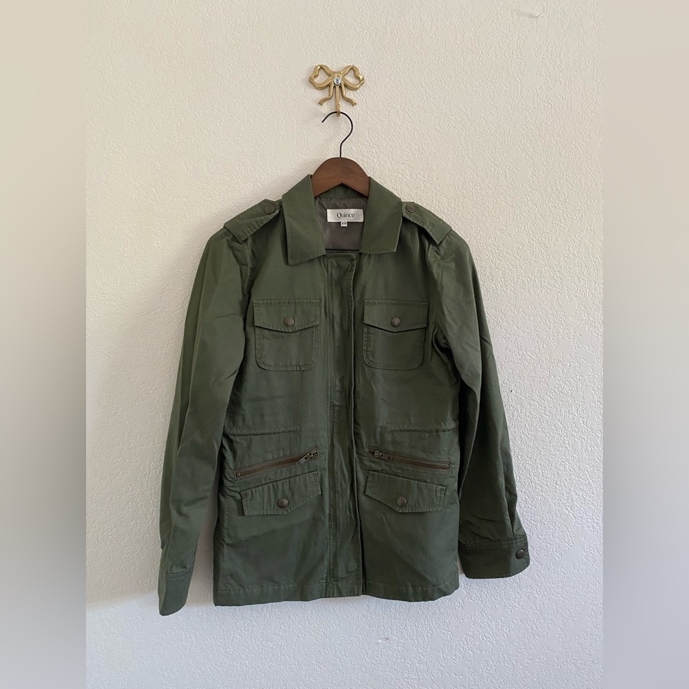 Quince Women's Chore Utility Military Jacket XS Green Full Zip Pockets Lined